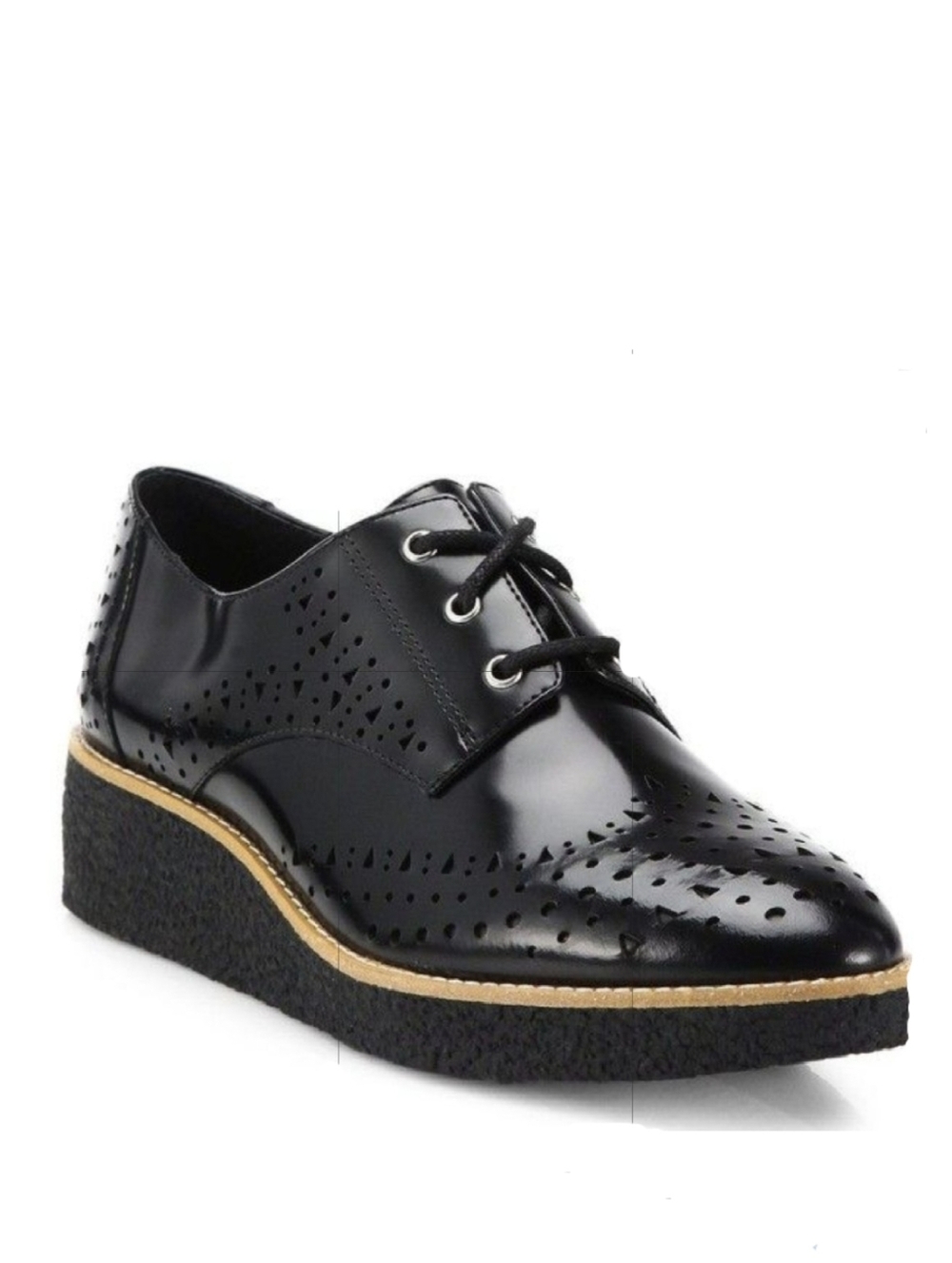 Leather Rebecca Minkoff Pandora Black Leather Brogues Perforated Oxford Wedge 10